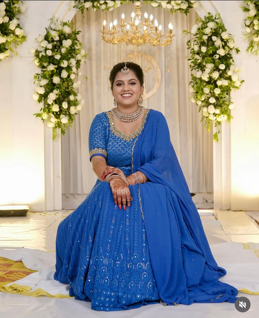 Grace in every Chikankari thread Dark Blue Wedding Lehanga
Chamak Designing Studio